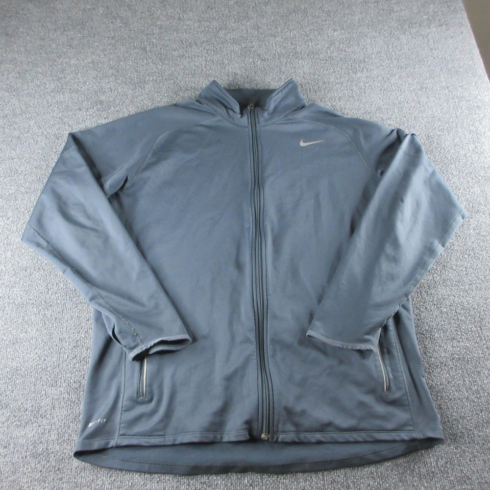 Nike Track Jacket Mens XL Gray Dri-FIT Full Zip Running Athletic Training Gear